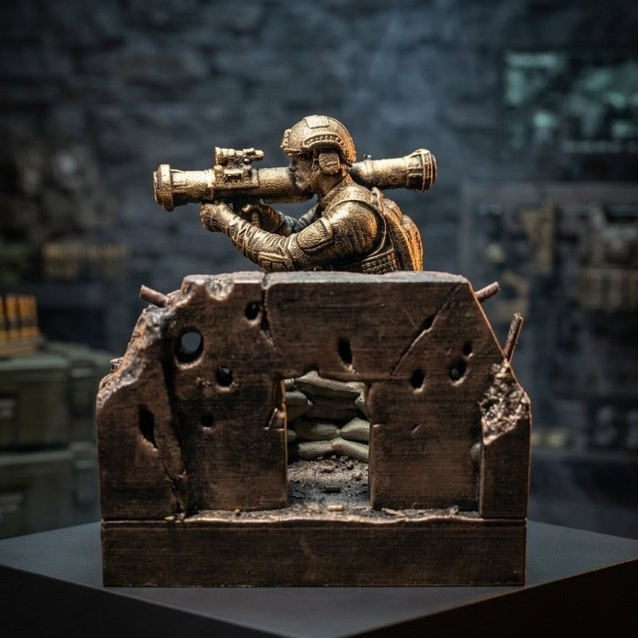 Statuetka Taktyczna Operator z Wyrzutnią | Ręcznie Malowana Diorama | Ciężka Dekoracja z Grawerem