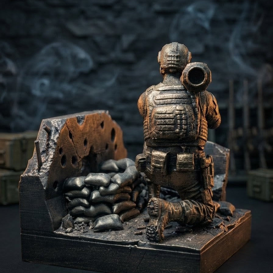 Statuetka Taktyczna Operator z Wyrzutnią | Ręcznie Malowana Diorama | Ciężka Dekoracja z Grawerem