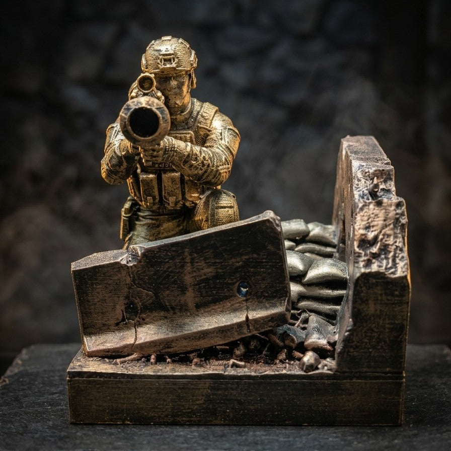 Statuetka Taktyczna Operator z Wyrzutnią | Ręcznie Malowana Diorama | Ciężka Dekoracja z Grawerem