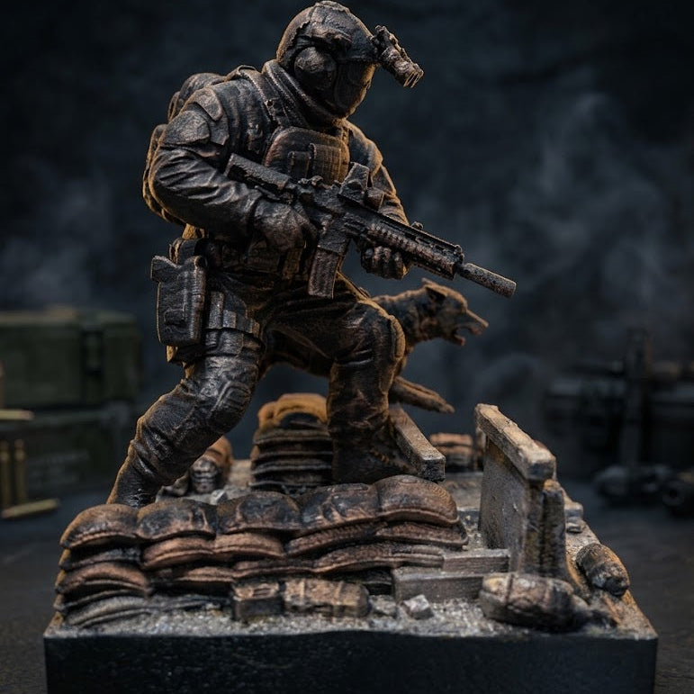 Taktyczna Diorama Operator Noktowizja i Pies K9 | Statuetka Siły Specjalne | Prezent dla Gracza