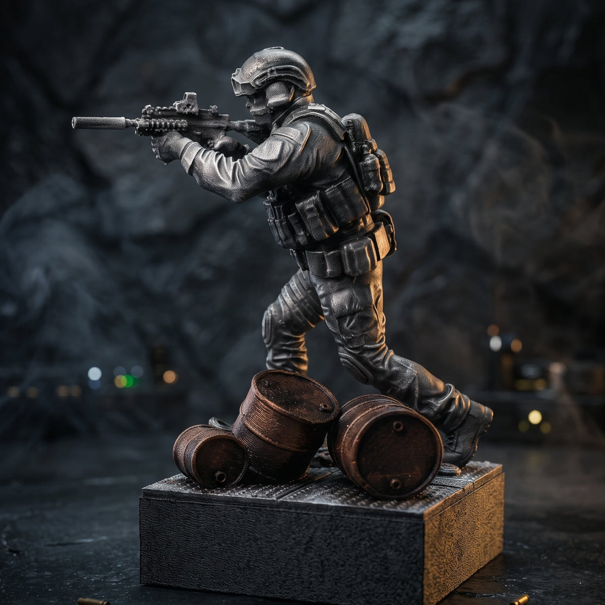 Tactical Diorama Operator with Assault Rifle | Heavy Desktop Statue