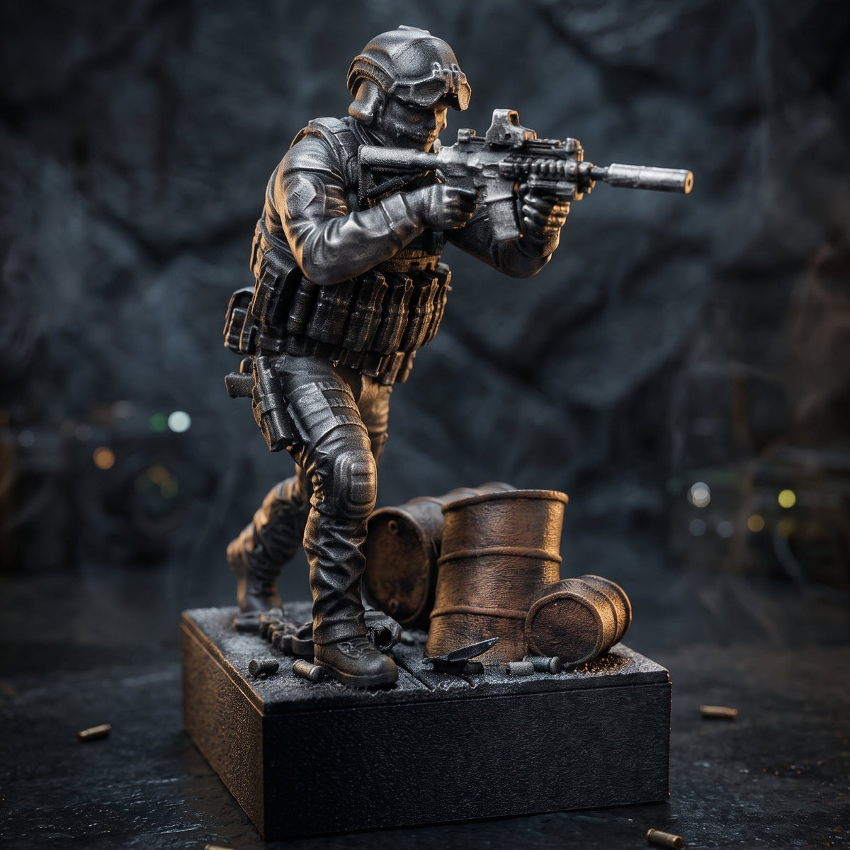 Tactical Diorama Operator with Assault Rifle | Heavy Desktop Statue